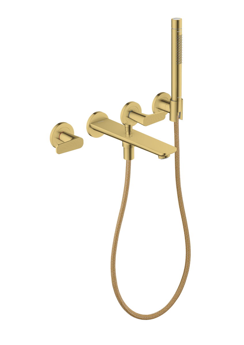Bild von HANSGROHE AXOR Citterio C 3-Loch Wannenarmatur Unterputz für Wandmontage mit Handbrause - Cubic cut #49481990 - Polished Gold Optic