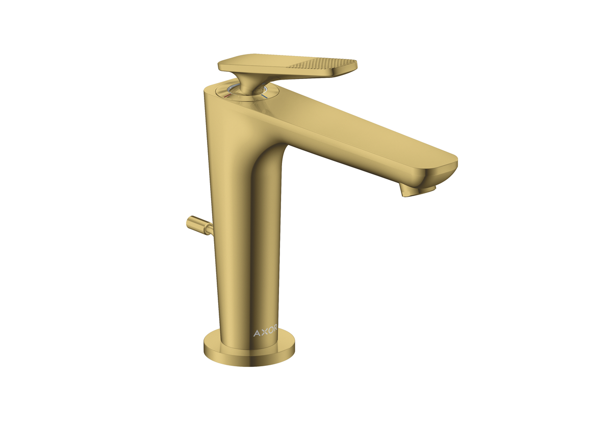 Bild von HANSGROHE AXOR Citterio C Einhebel-Waschtischmischer 125 mit CoolStart und Zugstangen-Ablaufgarnitur - Cubic cut #49031990 - Polished Gold Optic