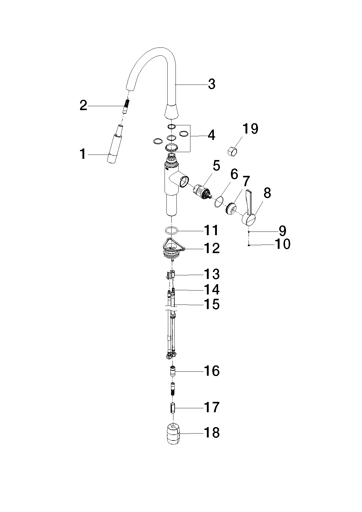 Bild von DORNBRACHT SYNC Einhebelmischer Pull-down mit Brausefunktion - Platin gebürstet #33870895-06