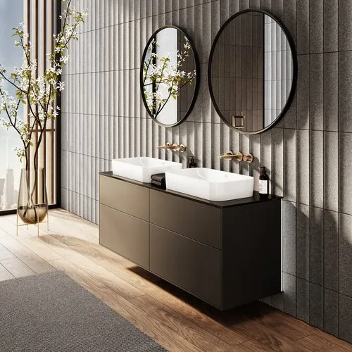 Bild von VILLEROY BOCH Finion Waschbeckenunterschrank, mit Beleuchtung, 4 Auszüge, 1600 x 603 x 501 mm, Black Matt Lacquer / Glass Black Matt #G31200PD