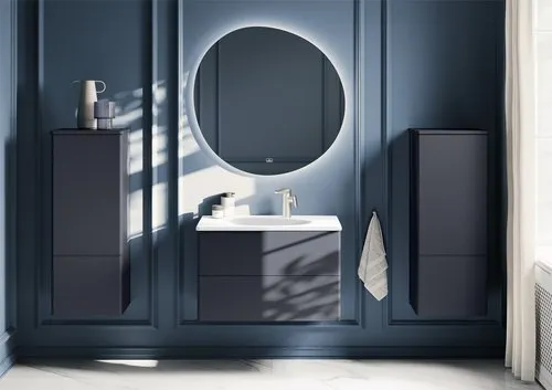 Obrázek VILLEROY BOCH Antao Medium-height cabinet, 1 door, 414 x 1039 x 356 mm, Front without structure, Midnight Blue Matt Lacquer / Midnight Blue Matt Lacquer #K43000HG