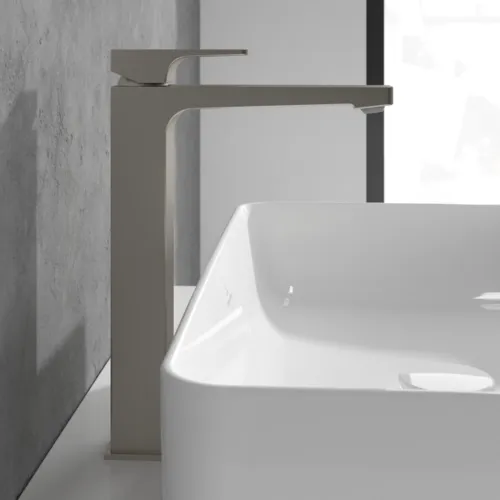 Bild von VILLEROY BOCH Architectura Square Einhebel-Waschtischarmatur erhöht mit Push-Open-Ablaufgarnitur, Brushed Nickel Matt #TVW12500200064
