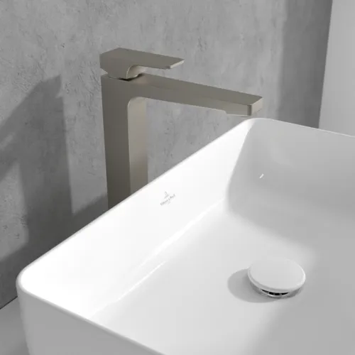 Bild von VILLEROY BOCH Architectura Square Einhebel-Waschtischarmatur erhöht mit Push-Open-Ablaufgarnitur, Brushed Nickel Matt #TVW12500200064