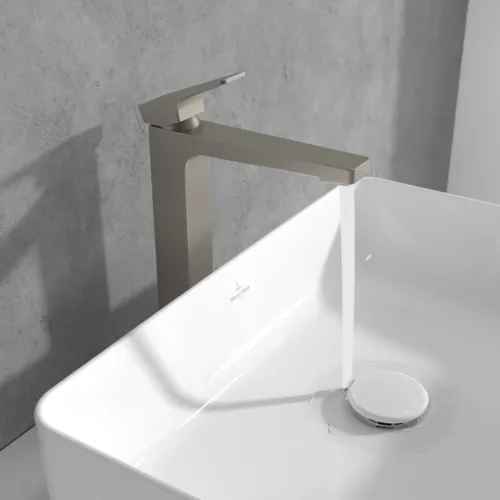 Bild von VILLEROY BOCH Architectura Square Einhebel-Waschtischarmatur erhöht mit Push-Open-Ablaufgarnitur, Brushed Nickel Matt #TVW12500200064