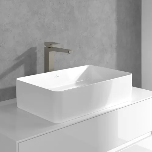 Bild von VILLEROY BOCH Architectura Square Einhebel-Waschtischarmatur erhöht mit Push-Open-Ablaufgarnitur, Brushed Nickel Matt #TVW12500200064