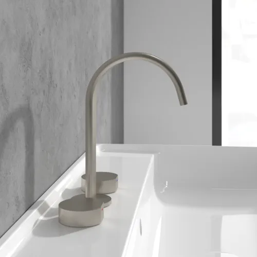 Bild von VILLEROY BOCH Dawn Dreiloch-Waschtischarmatur ohne Ablaufgarnitur, Brushed Nickel Matt #TVZ10600500064
