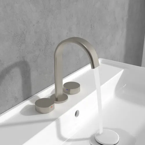 Bild von VILLEROY BOCH Dawn Dreiloch-Waschtischarmatur ohne Ablaufgarnitur, Brushed Nickel Matt #TVZ10600500064