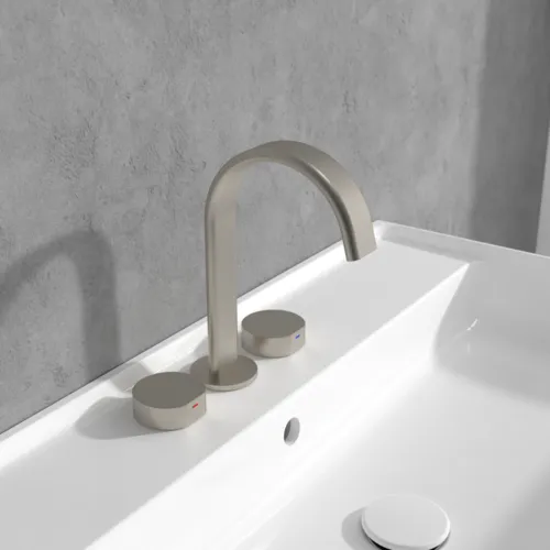 Bild von VILLEROY BOCH Dawn Dreiloch-Waschtischarmatur ohne Ablaufgarnitur, Brushed Nickel Matt #TVZ10600500064