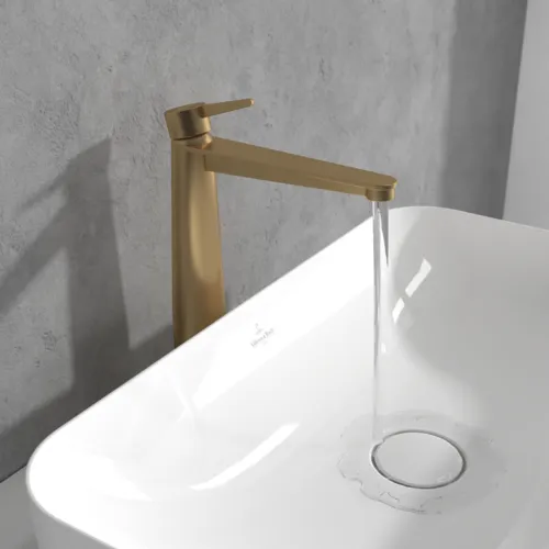 Bild von VILLEROY BOCH Conum Einhebel-Waschtischarmatur erhöht mit Push-Open-Ablaufgarnitur, Brushed Gold #TVW12700500076