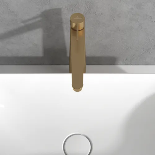 Bild von VILLEROY BOCH Conum Einhebel-Waschtischarmatur erhöht mit Push-Open-Ablaufgarnitur, Brushed Gold #TVW12700500076
