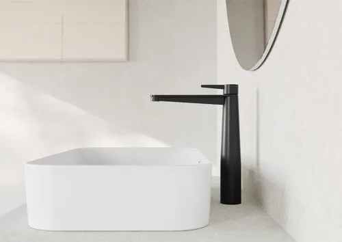 Bild von VILLEROY BOCH Conum Einhebel-Waschtischarmatur erhöht mit Push-Open-Ablaufgarnitur, Matt Black #TVW127005000K5