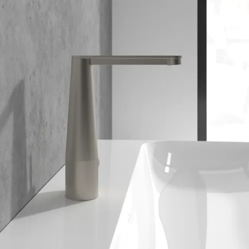Bild von VILLEROY BOCH Conum Einhebel-Waschtischarmatur mit Push-Open-Ablaufgarnitur, Brushed Nickel Matt #TVW12700400064