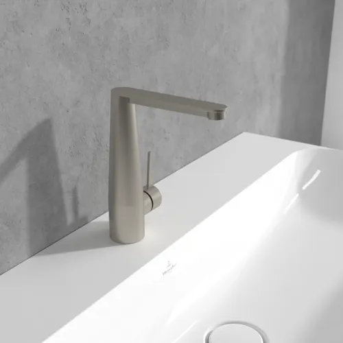 Bild von VILLEROY BOCH Conum Einhebel-Waschtischarmatur mit Push-Open-Ablaufgarnitur, Brushed Nickel Matt #TVW12700400064
