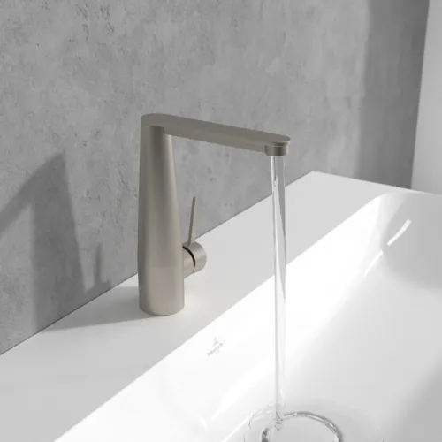 Bild von VILLEROY BOCH Conum Einhebel-Waschtischarmatur mit Push-Open-Ablaufgarnitur, Brushed Nickel Matt #TVW12700400064