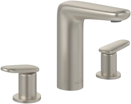 Bild von VILLEROY BOCH Antao Dreiloch-Waschtischarmatur mit Push-Open-Ablaufgarnitur, Brushed Nickel Matt #TVW11100100064