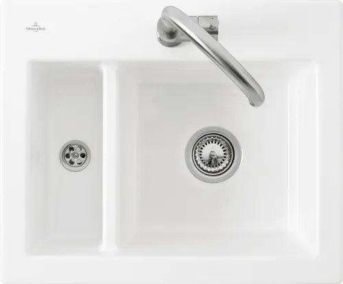 Bild von VILLEROY BOCH Subway 60 XM flat flächenbündige Spüle, inklusive Ablaufgarnitur mit Handbetätigung, aus Keramik, 585 x 475 mm, Weiß Alpin CeramicPlus #67801FR1