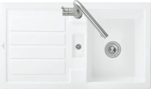 Bild von VILLEROY BOCH Flavia 50 Einbauspüle, inklusive Ablaufgarnitur mit Handbetätigung, aus Keramik, 900 x 510 mm, Weiß Alpin CeramicPlus #330501R1