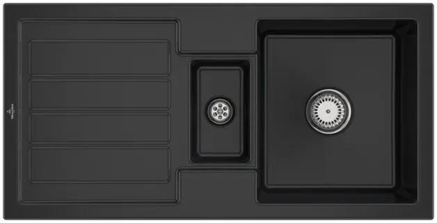 Bild von VILLEROY BOCH Flavia 60 Einbauspüle, inklusive Ablaufgarnitur mit Handbetätigung, aus Keramik, 1010 x 510 mm, Ebony CeramicPlus #330401S5