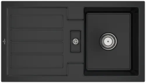 Bild von VILLEROY BOCH Flavia 50 Einbauspüle, inklusive Ablaufgarnitur mit Handbetätigung, aus Keramik, 900 x 510 mm, Pure Black #330501R7