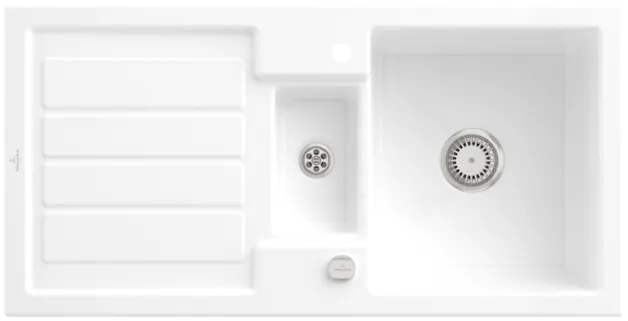 Bild von VILLEROY BOCH Flavia 60 Einbauspüle, inklusive Ablaufgarnitur mit Excenterbetätigung, aus Keramik, 1010 x 510 mm, Snow White CeramicPlus #330402KG