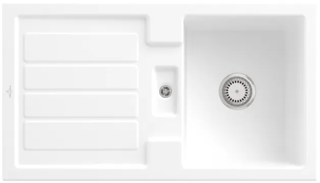 Bild von VILLEROY BOCH Flavia 50 Einbauspüle, inklusive Ablaufgarnitur mit Handbetätigung, aus Keramik, 900 x 510 mm, Stone White CeramicPlus #330501RW