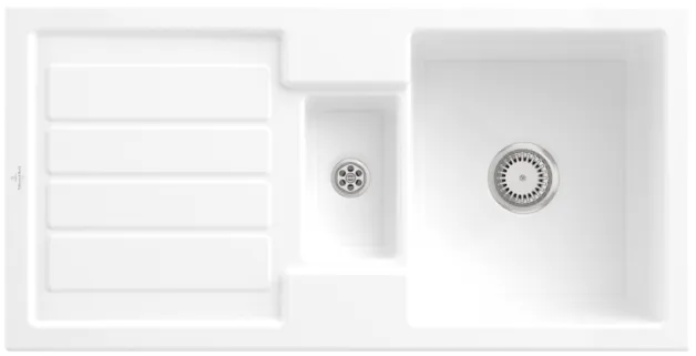 Bild von VILLEROY BOCH Flavia 60 Einbauspüle, inklusive Ablaufgarnitur mit Handbetätigung, aus Keramik, 1010 x 510 mm, Snow White CeramicPlus #330401KG