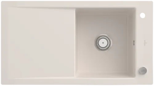 Bild von VILLEROY BOCH Timeline 50 flat flächenbündige Spüle, inklusive Ablaufgarnitur mit Excenterbetätigung, aus Keramik, 865 x 475 mm, Crema CeramicPlus #33072FKR