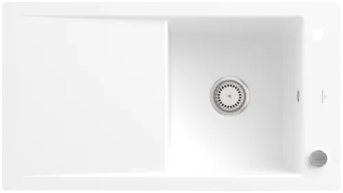 Bild von VILLEROY BOCH Timeline 50 flat flächenbündige Spüle, inklusive Ablaufgarnitur mit Excenterbetätigung, aus Keramik, 865 x 475 mm, Stone White CeramicPlus #33072FRW