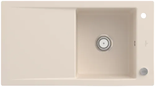 Bild von VILLEROY BOCH Timeline 50 flat flächenbündige Spüle, inklusive Ablaufgarnitur mit Excenterbetätigung, aus Keramik, 865 x 475 mm, Ivory CeramicPlus #33072FFU