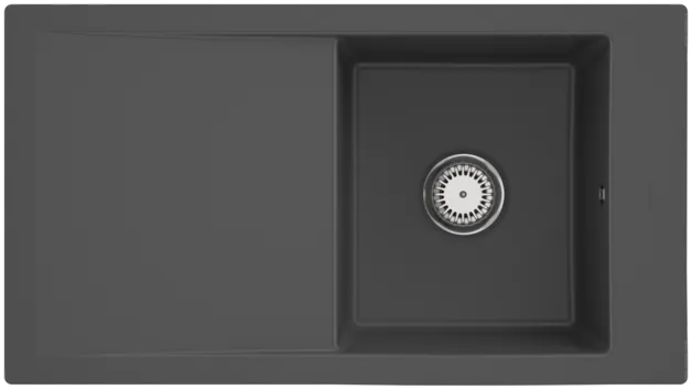 Bild von VILLEROY BOCH Timeline 50 flat flächenbündige Spüle, inklusive Ablaufgarnitur mit Handbetätigung, aus Keramik, 865 x 475 mm, Graphite CeramicPlus #33071FI4