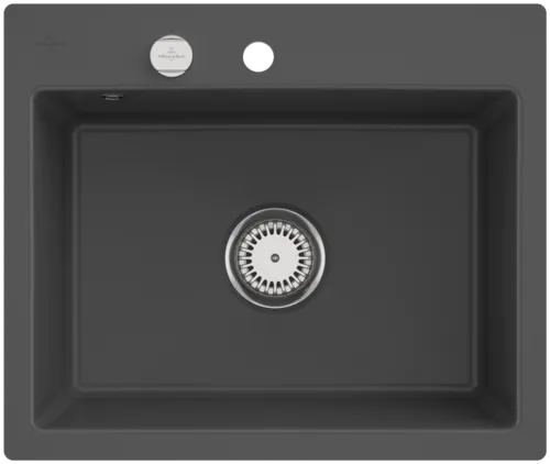 Bild von VILLEROY BOCH Subway 60 S flat flächenbündige Spüle, inklusive Ablaufgarnitur mit Excenterbetätigung, aus Keramik, 565 x 475 mm, Graphite CeramicPlus #33092FI4