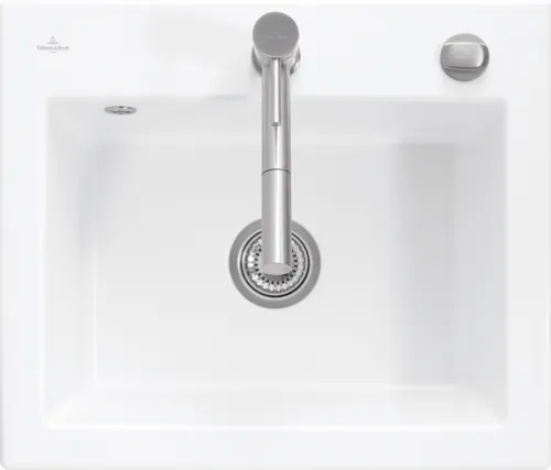 Bild von VILLEROY BOCH Subway 60 S flat flächenbündige Spüle, inklusive Ablaufgarnitur mit Excenterbetätigung, aus Keramik, 565 x 475 mm, Weiß Alpin CeramicPlus #33092FR1