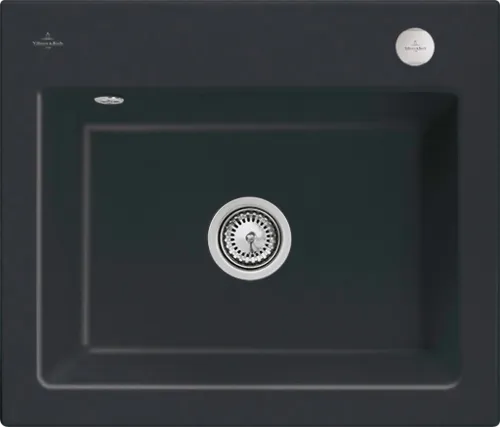 Bild von VILLEROY BOCH Subway 60 S flat flächenbündige Spüle, inklusive Ablaufgarnitur mit Excenterbetätigung, aus Keramik, 565 x 475 mm, Pure Black #33092FR7