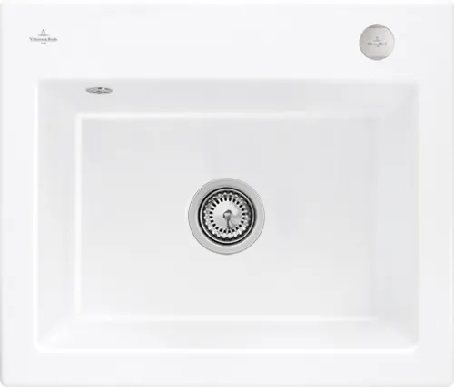 Bild von VILLEROY BOCH Subway 60 S flat flächenbündige Spüle, inklusive Ablaufgarnitur mit Excenterbetätigung, aus Keramik, 565 x 475 mm, Snow White CeramicPlus #33092FKG