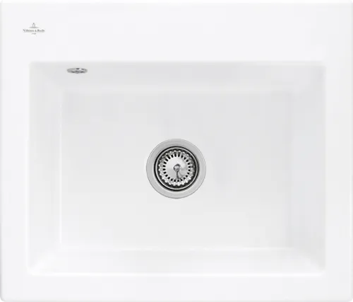 Bild von VILLEROY BOCH Subway 60 S flat flächenbündige Spüle, inklusive Ablaufgarnitur mit Handbetätigung, aus Keramik, 565 x 475 mm, Stone White CeramicPlus #33091FRW
