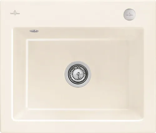 Bild von VILLEROY BOCH Subway 60 S flat flächenbündige Spüle, inklusive Ablaufgarnitur mit Excenterbetätigung, aus Keramik, 565 x 475 mm, Crema CeramicPlus #33092FKR