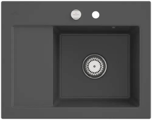 Bild von VILLEROY BOCH Subway 45 Compact Einbauspüle, inklusive Ablaufgarnitur mit Excenterbetätigung, aus Keramik, 650 x 510 mm, Graphite CeramicPlus #331302I4