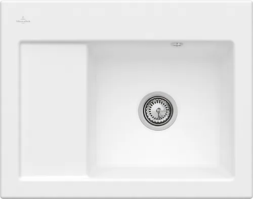 Bild von VILLEROY BOCH Subway 45 Compact Einbauspüle, inklusive Ablaufgarnitur mit Handbetätigung, aus Keramik, 650 x 510 mm, Stone White CeramicPlus #331201RW