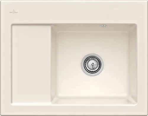 Bild von VILLEROY BOCH Subway 45 Compact Einbauspüle, inklusive Ablaufgarnitur mit Handbetätigung, aus Keramik, 650 x 510 mm, Crema CeramicPlus #331301KR