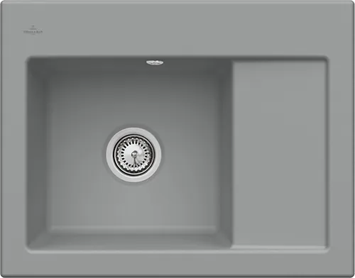 Bild von VILLEROY BOCH Subway 45 Compact Einbauspüle, inklusive Ablaufgarnitur mit Handbetätigung, aus Keramik, 650 x 510 mm, Stone CeramicPlus #331201SL