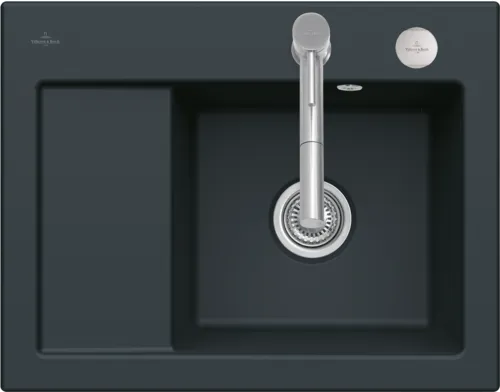 Bild von VILLEROY BOCH Subway 45 Compact Einbauspüle, inklusive Ablaufgarnitur mit Excenterbetätigung, aus Keramik, 650 x 510 mm, Ebony CeramicPlus #331302S5