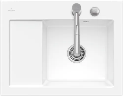 Bild von VILLEROY BOCH Subway 45 Compact Einbauspüle, inklusive Ablaufgarnitur mit Excenterbetätigung, aus Keramik, 650 x 510 mm, Weiß Alpin CeramicPlus #331302R1