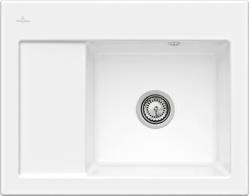 Bild von VILLEROY BOCH Subway 45 Compact Einbauspüle, inklusive Ablaufgarnitur mit Handbetätigung, aus Keramik, 650 x 510 mm, Snow White CeramicPlus #331301KG