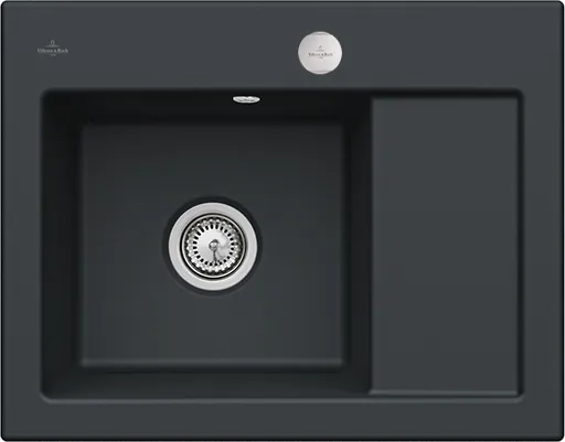 Bild von VILLEROY BOCH Subway 45 Compact Einbauspüle, inklusive Ablaufgarnitur mit Excenterbetätigung, aus Keramik, 650 x 510 mm, Ebony CeramicPlus #331202S5