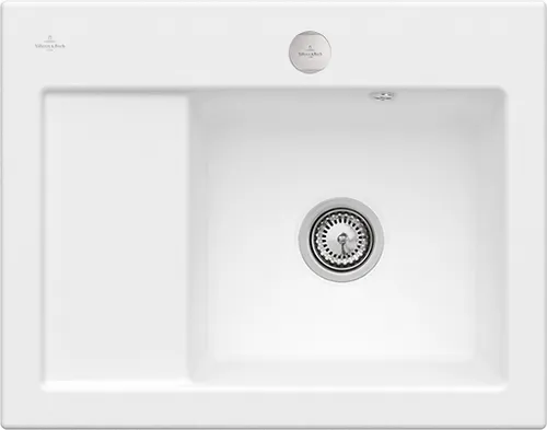 Bild von VILLEROY BOCH Subway 45 Compact Einbauspüle, inklusive Ablaufgarnitur mit Excenterbetätigung, aus Keramik, 650 x 510 mm, Stone White CeramicPlus #331302RW