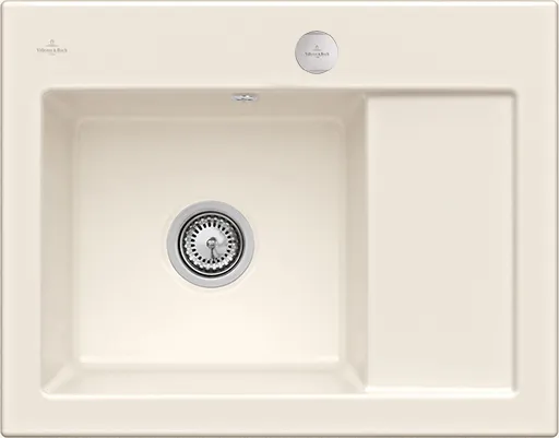 Bild von VILLEROY BOCH Subway 45 Compact Einbauspüle, inklusive Ablaufgarnitur mit Excenterbetätigung, aus Keramik, 650 x 510 mm, Crema CeramicPlus #331202KR