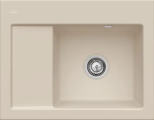 Bild von VILLEROY BOCH Subway 45 Compact Einbauspüle, inklusive Ablaufgarnitur mit Handbetätigung, aus Keramik, 650 x 510 mm, Almond CeramicPlus #331301AM
