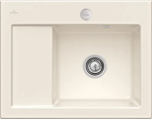 Bild von VILLEROY BOCH Subway 45 Compact Einbauspüle, inklusive Ablaufgarnitur mit Excenterbetätigung, aus Keramik, 650 x 510 mm, Crema CeramicPlus #331302KR