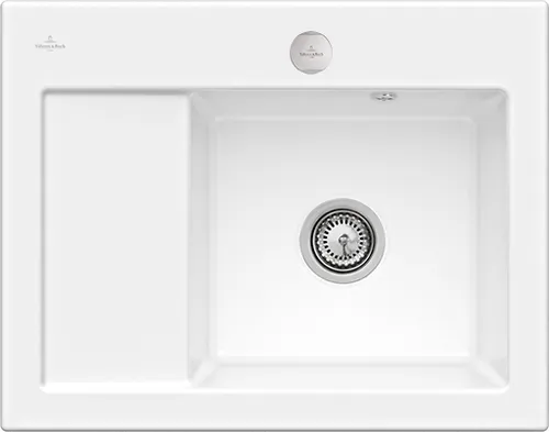 Bild von VILLEROY BOCH Subway 45 Compact Einbauspüle, inklusive Ablaufgarnitur mit Excenterbetätigung, aus Keramik, 650 x 510 mm, Snow White CeramicPlus #331302KG