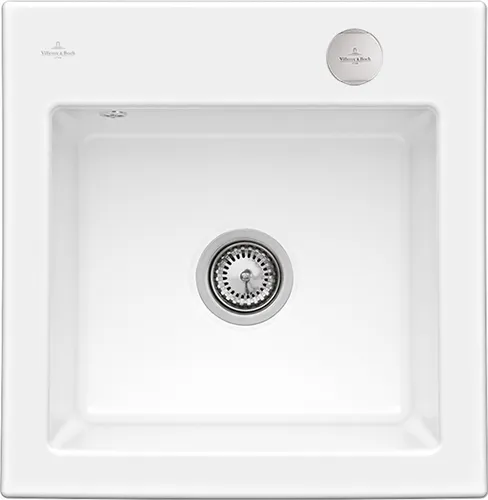 Bild von VILLEROY BOCH Subway 50 S flat flächenbündige Spüle, inklusive Ablaufgarnitur mit Excenterbetätigung, aus Keramik, 490 x 475 mm, Snow White CeramicPlus #33152FKG